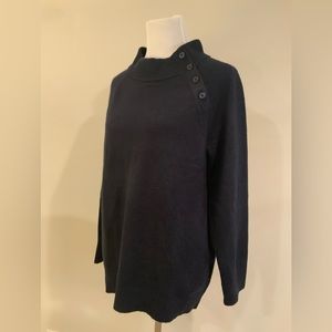 Talbots Funnel Neck Button Detail Sweater Navy Blue Large